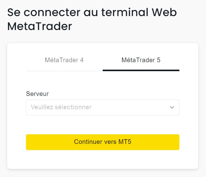 Connexion au terminal Web Exness